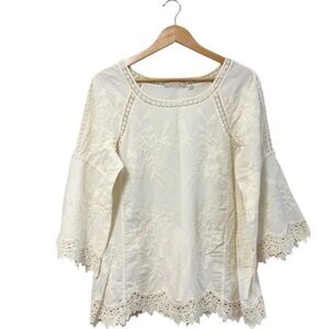 Soft Surroundings Cream Lace Bell Sleeve Tunic Sz Large